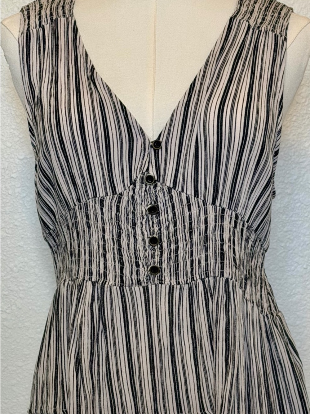 Rewind Black and White Striped Button Front Sleeveless Shirt